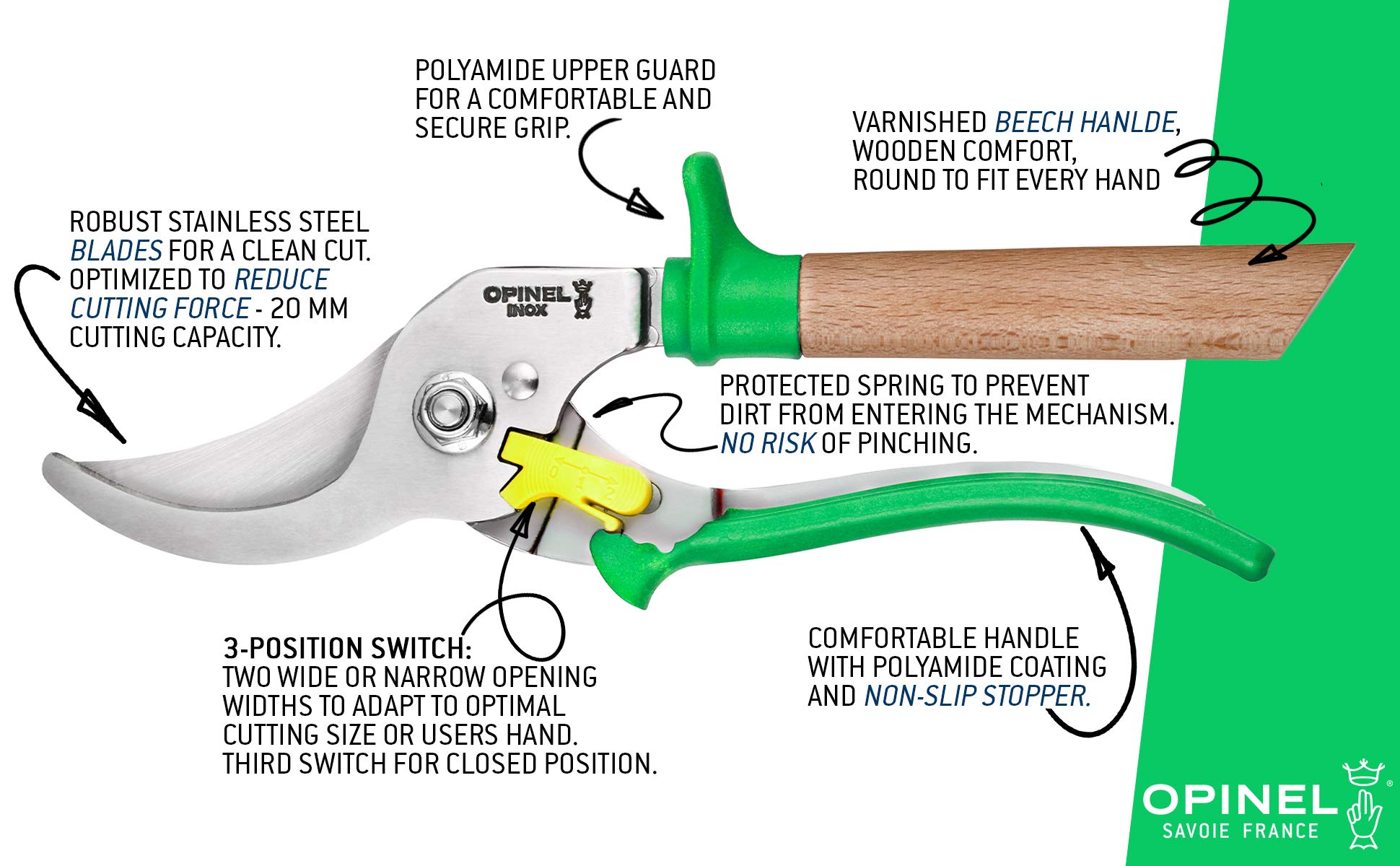 opinel-hand-pruning-shears-with-3-position-lock-20mm-bypass-stainless-steel-blad image 2