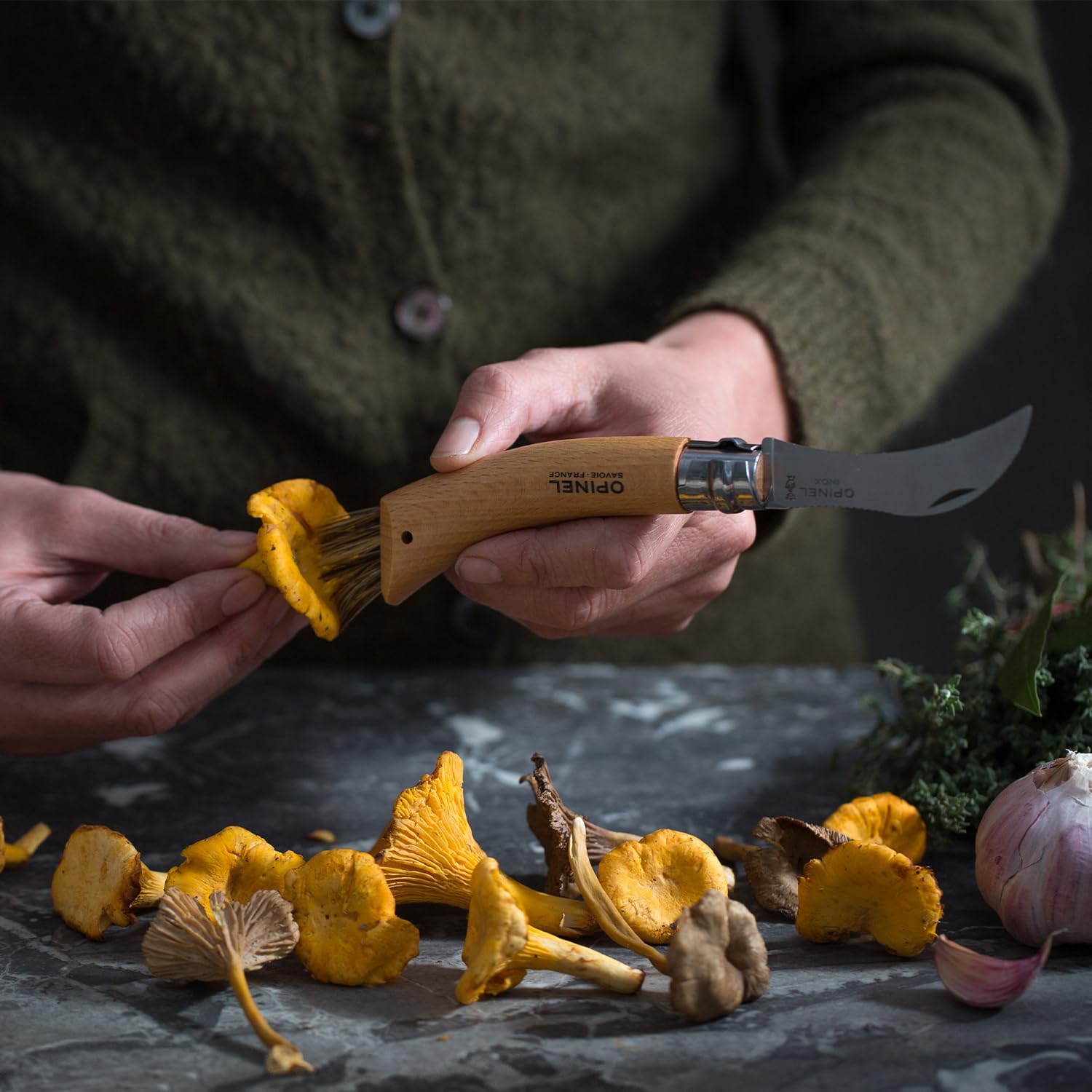 opinel-no-8-mushroom-folding-knife-gift-box-with-foraging-belt-sheath-and-boar-b image 4