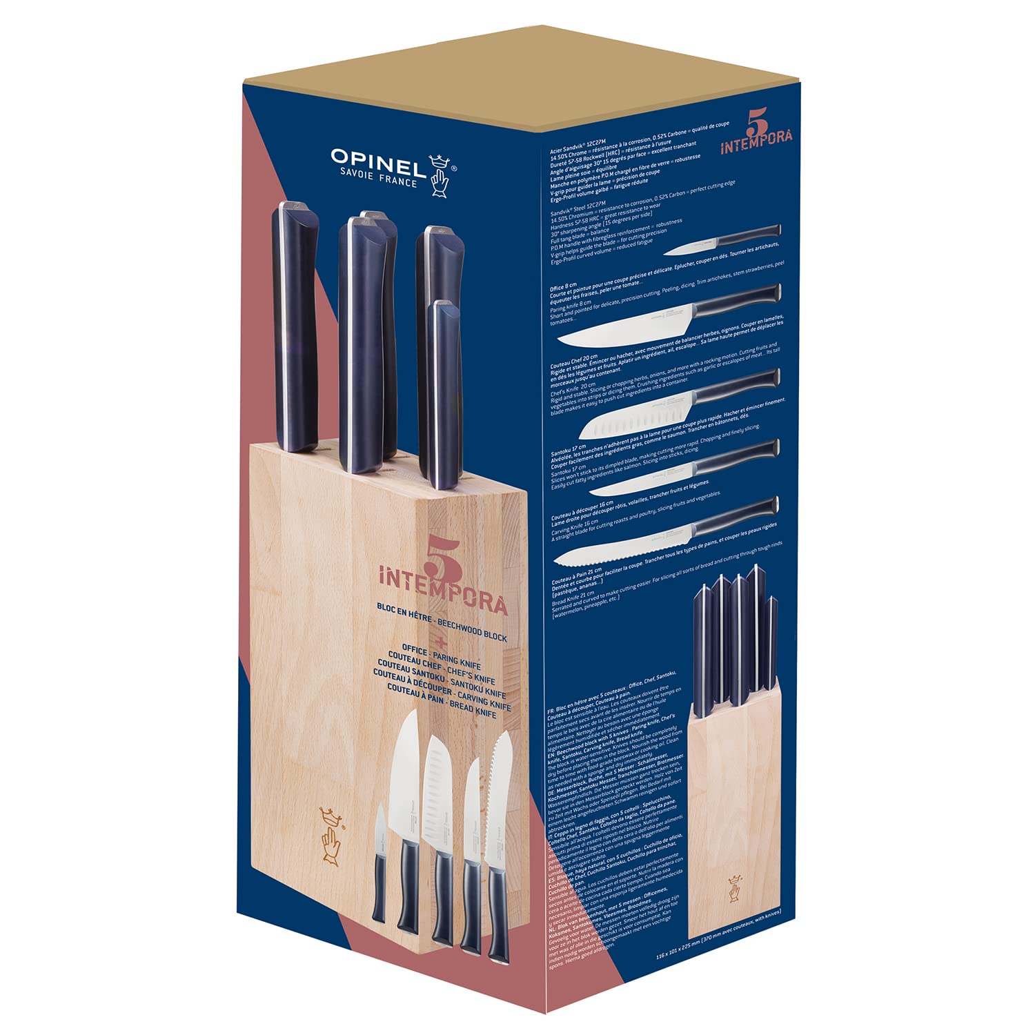 opinel-intempora-5-piece-knife-block-set-full-tang-12c27-stainless-knives-with-b image 2
