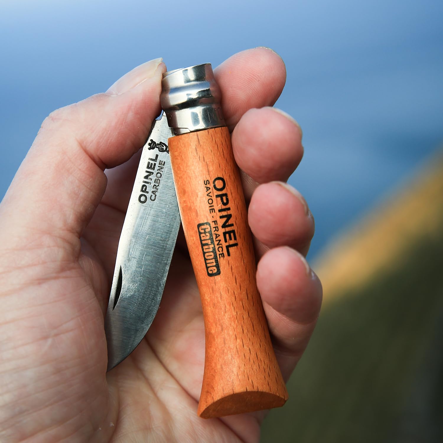 opinel-no-08-carbone-carbon-steel-folding-pocket-knife-with-beechwood-handle-and image 4