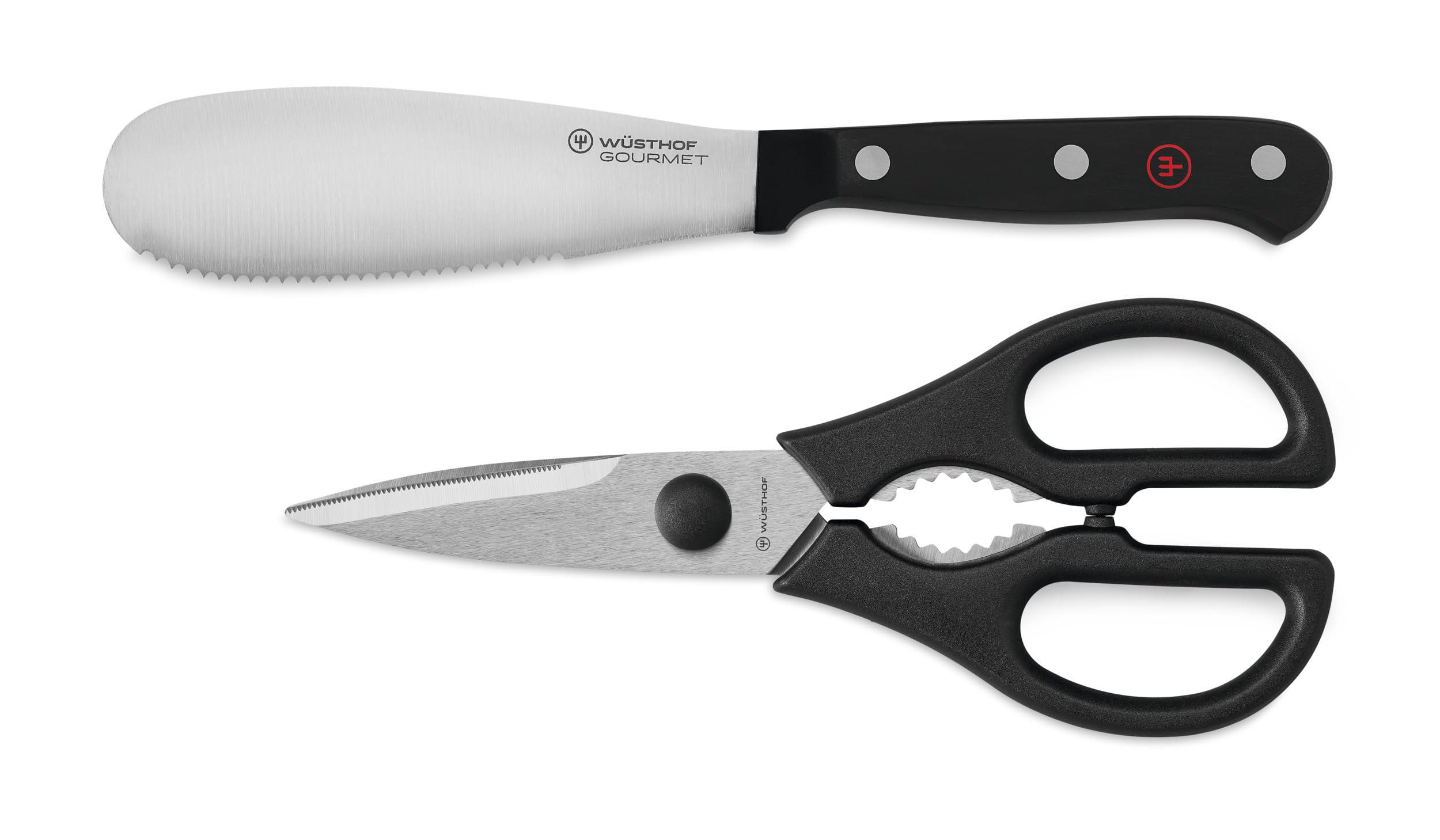 w-sthof-gourmet-2-piece-spreader-and-kitchen-shear-set-black-laser-cut-high-carb image 1