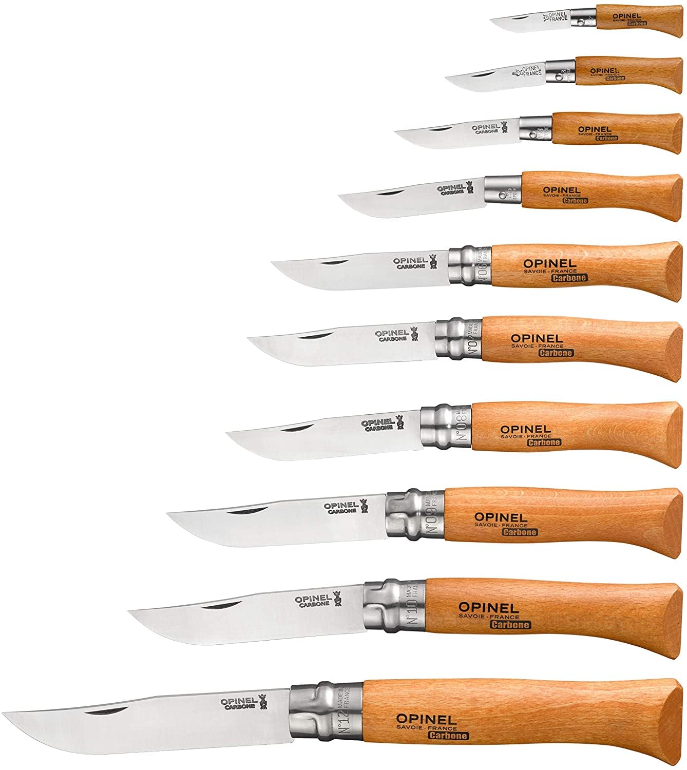 opinel-display-wooden-case-with-10-carbon-steel-folding-knives-no-2-through-no-1 image 2