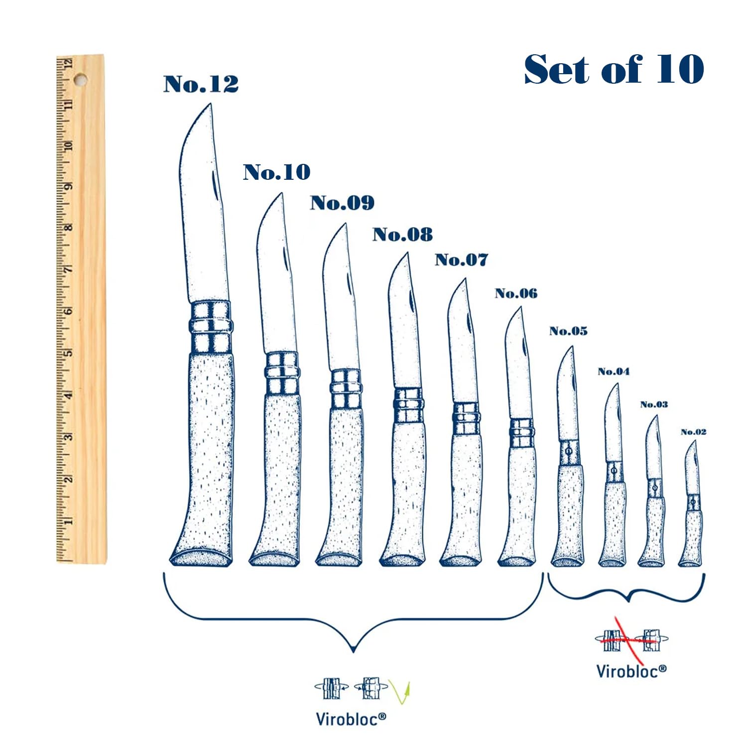 opinel-stainless-steel-folding-knife-10-piece-box-set-no-2-no-12-with-wooden-gif image 3