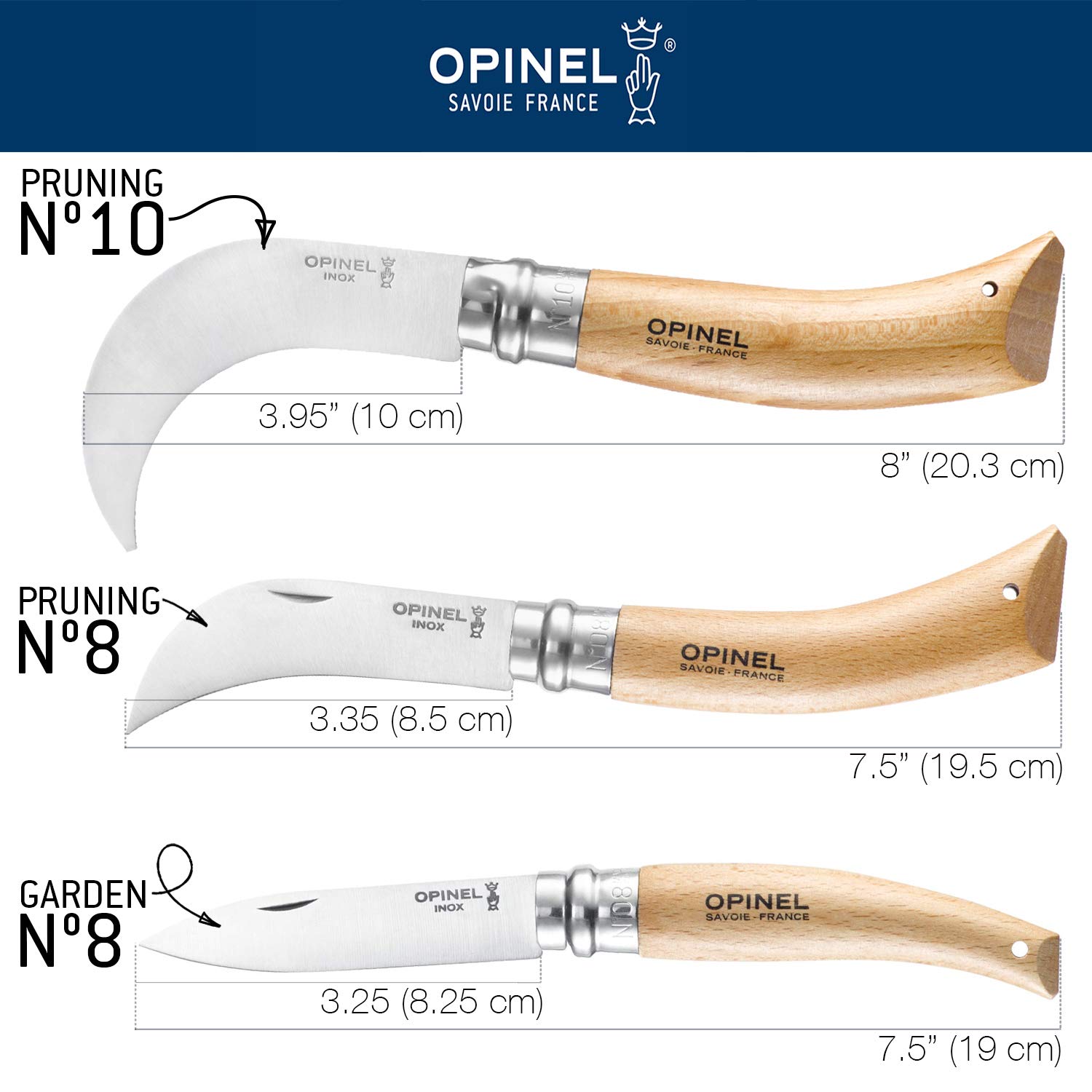 opinel-no-8-pruning-folding-knife-12c27-stainless-steel-curved-yatagan-blade-bee image 3
