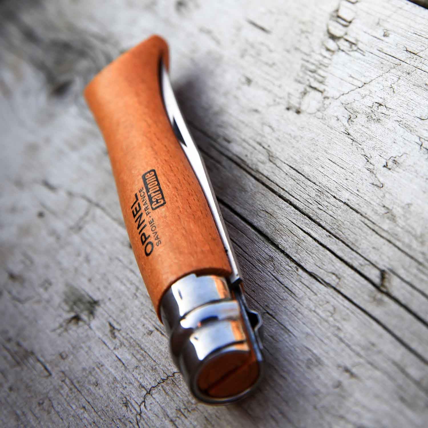 opinel-no-08-carbone-carbon-steel-folding-pocket-knife-with-beechwood-handle-and image 3
