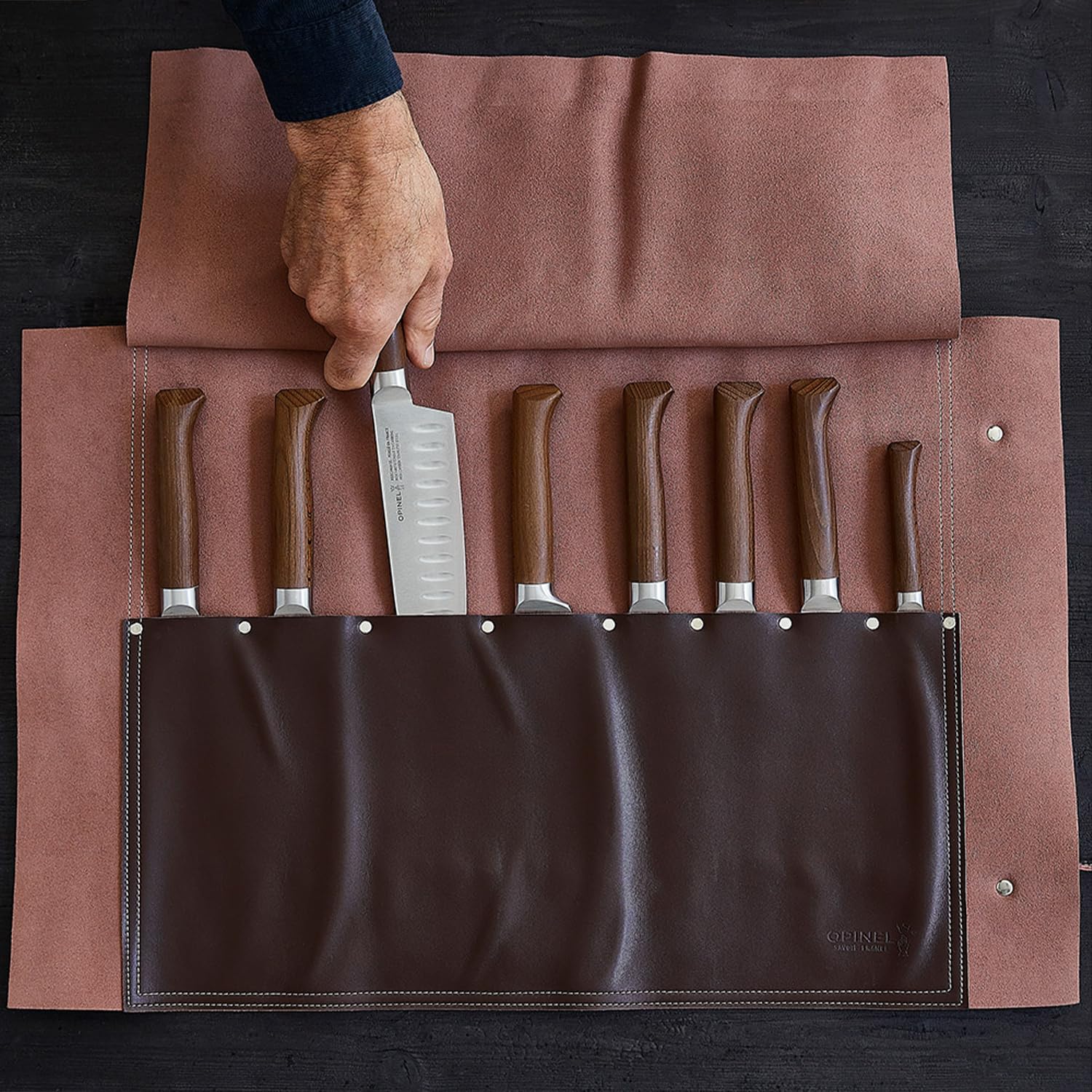 opinel-8-slot-synthetic-leather-chef-and-kitchen-knife-roll-safe-knife-storage-a image 8