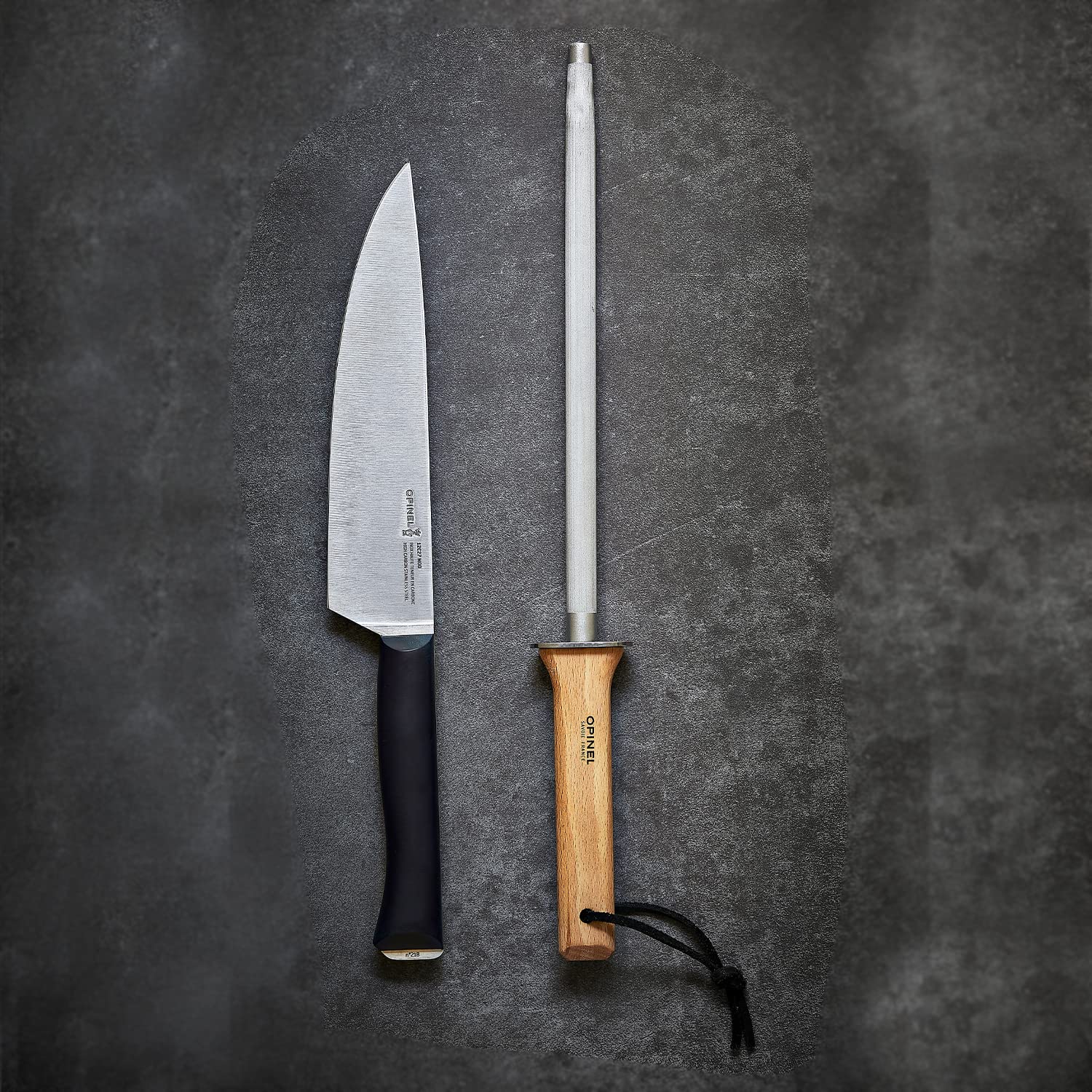 opinel-10-inch-honing-steel-sharpening-rod-beech-wood-handle-leather-lanyard image 4