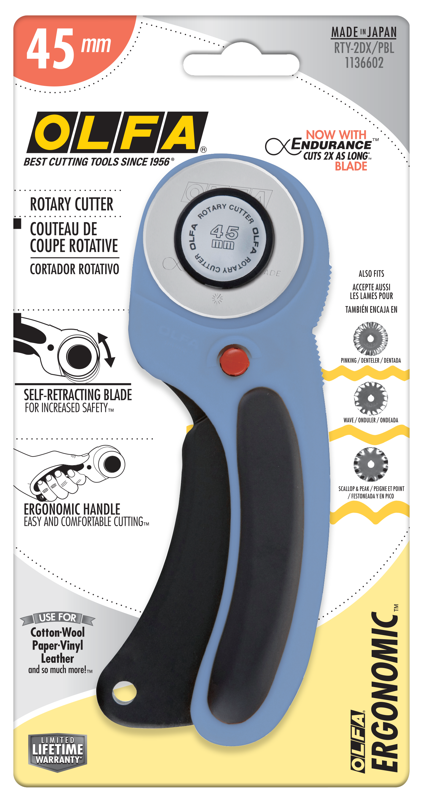 olfa-rty-2dx-pbl-45mm-ergonomic-rotary-cutter-pacific-blue image 2