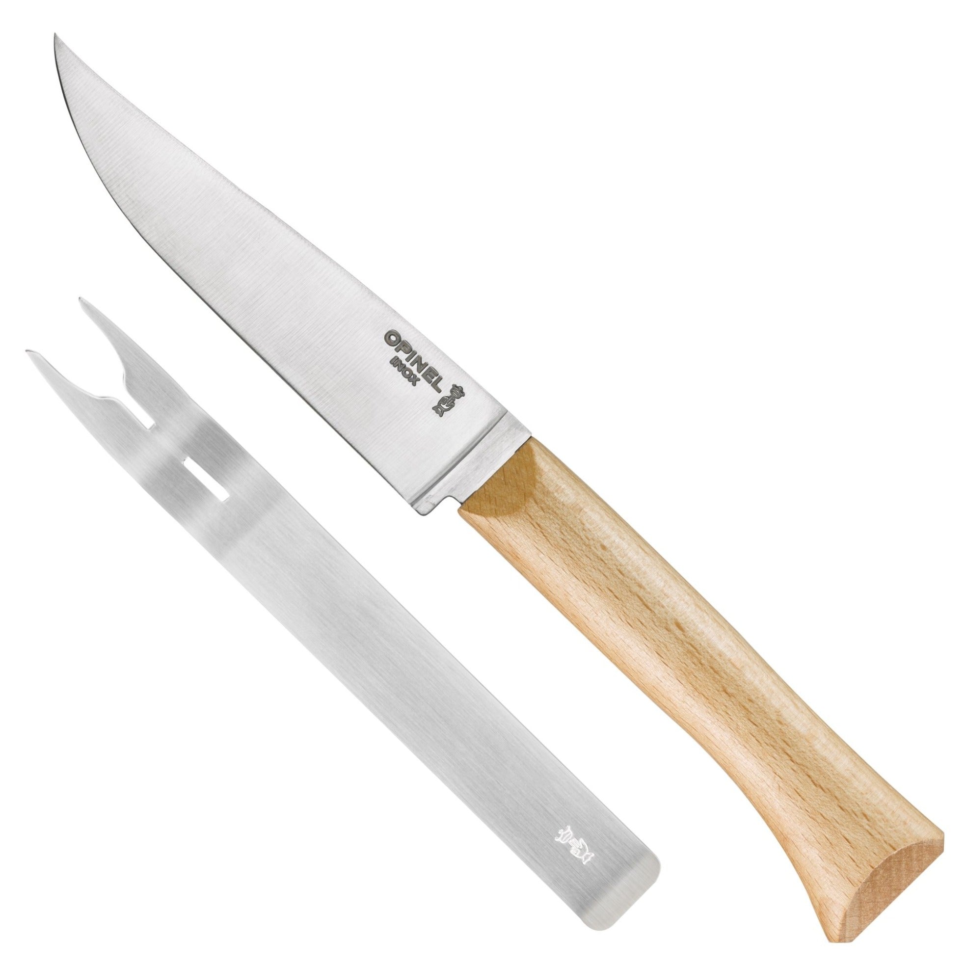 opinel-cheese-fork-and-knife-set-stainless-steel-blade-with-pefc-beech-wood-hand image 1