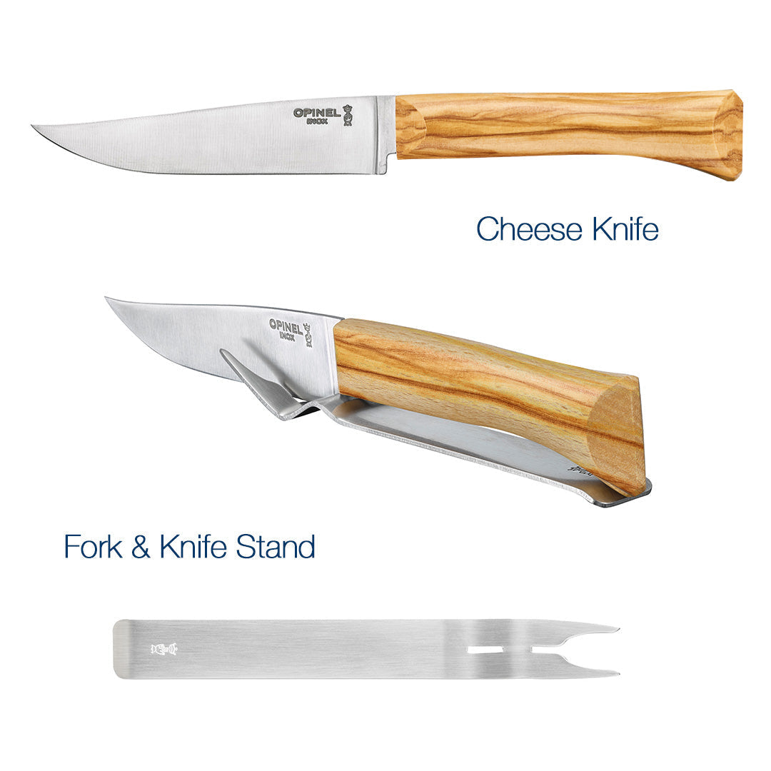 opinel-cheese-knife-and-fork-set-olive-wood-handle-stainless-steel-blade-cheese- image 2