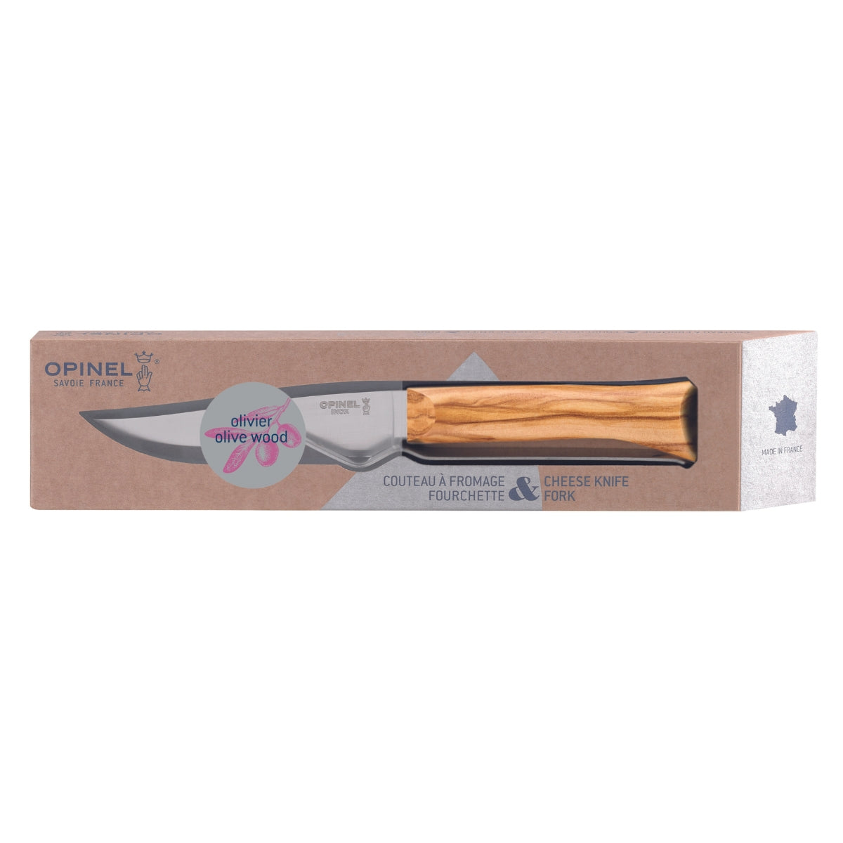 opinel-cheese-knife-and-fork-set-olive-wood-handle-stainless-steel-blade-cheese- image 4