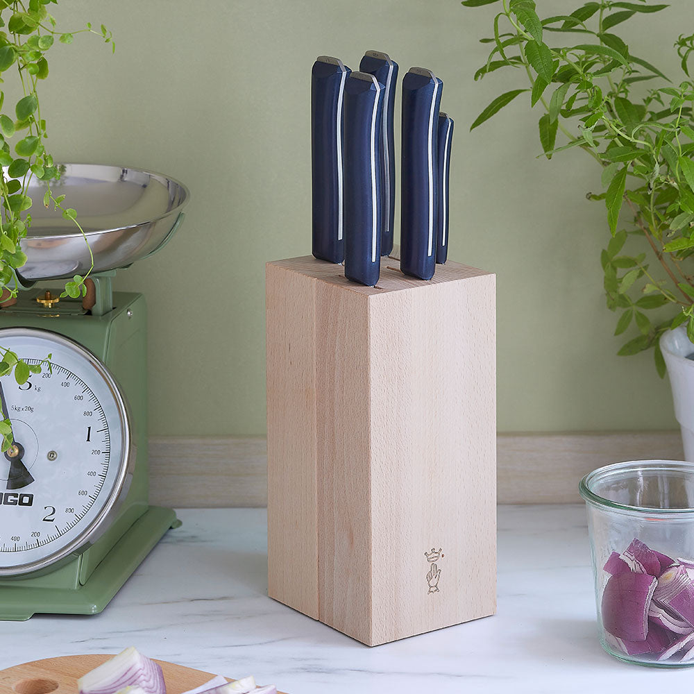 opinel-5-slot-chef-knife-block-italian-beech-wood-kitchen-knife-storage-with-sil image 6