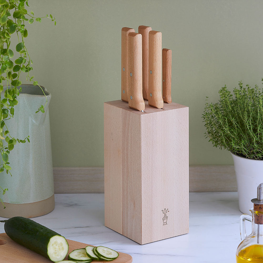 opinel-5-slot-chef-knife-block-italian-beech-wood-kitchen-knife-storage-with-sil image 7