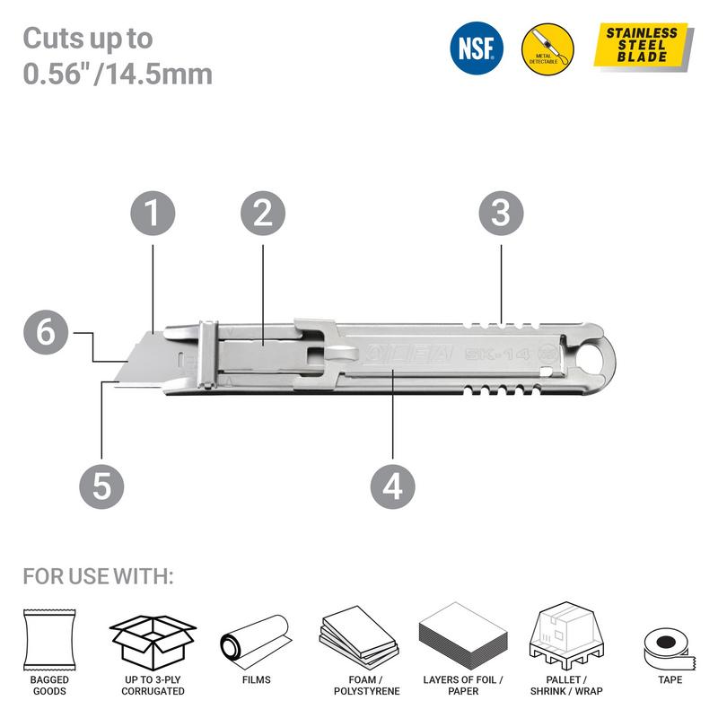 olfa-sk-14-semi-automatic-stainless-steel-self-retracting-safety-knife-nsf-certi image 2
