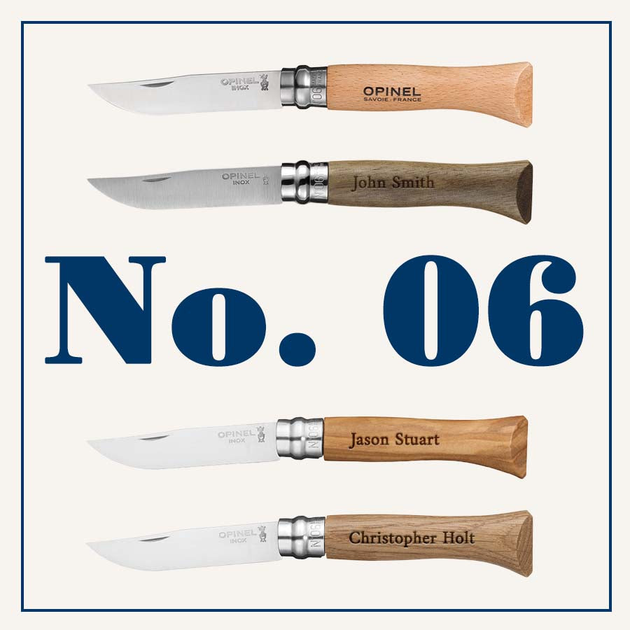 opinel-no-06-stainless-steel-folding-knife-engraved-gift-bundle-set-of-6-with-ch image 1