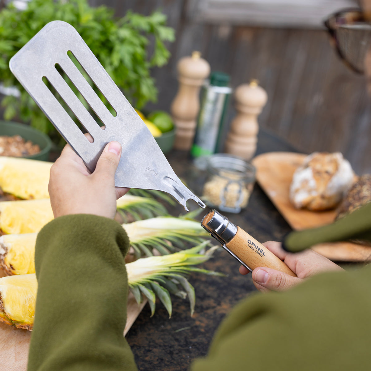 opinel-grilling-set-no-12b-stainless-steel-bbq-folding-knife-with-bottle-opener- image 3