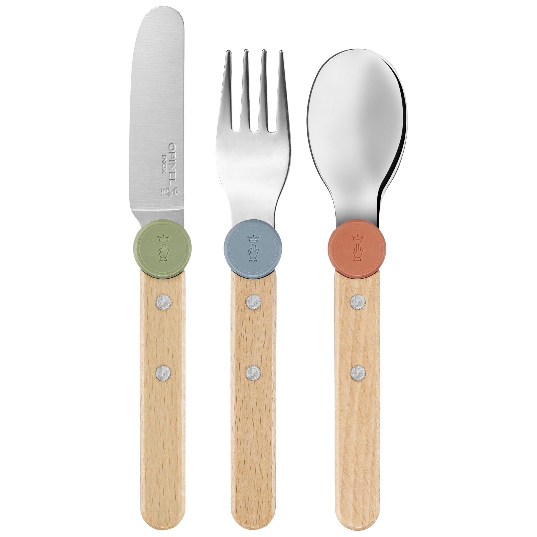 opinel-kids-cutlery-le-petit-gourmet-3-piece-beechwood-knife-fork-spoon-set-for- image 2