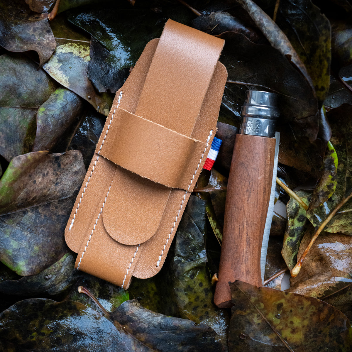 opinel-natural-leather-sheath-collection-france-cognac-flap-closure-knife-sheath image 4