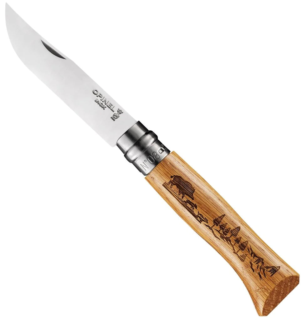 opinel-no-08-engraved-animalia-6-piece-box-set-oak-handle-folding-knives-with-en image 3