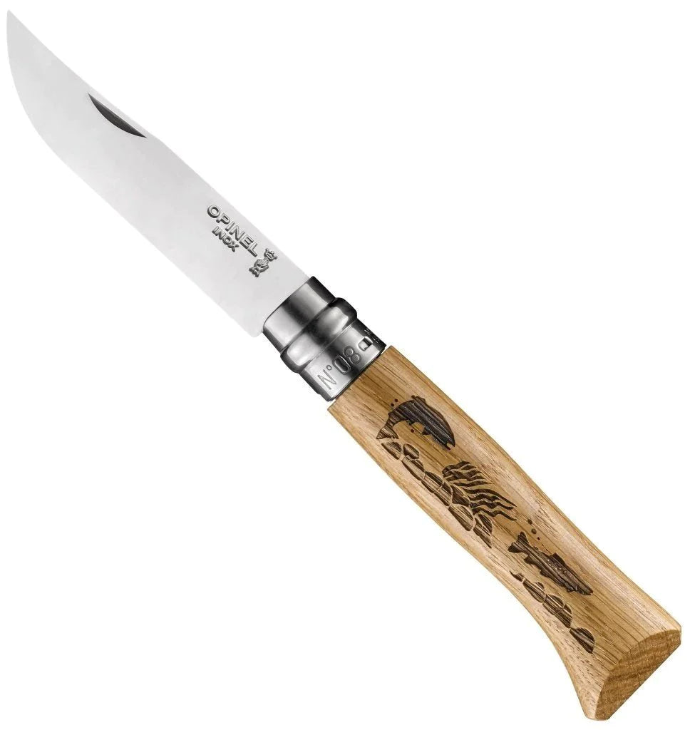 opinel-no-08-engraved-animalia-6-piece-box-set-oak-handle-folding-knives-with-en image 4