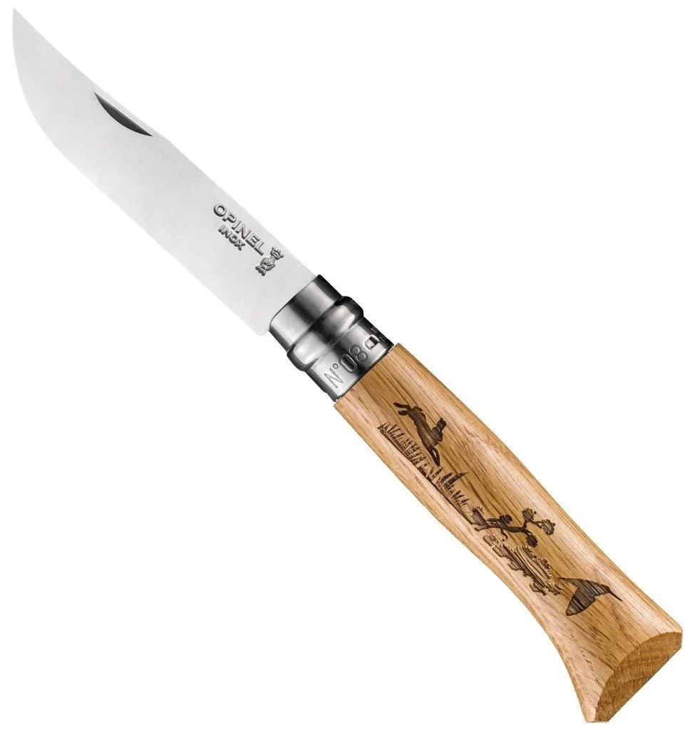 opinel-no-08-engraved-animalia-6-piece-box-set-oak-handle-folding-knives-with-en image 6
