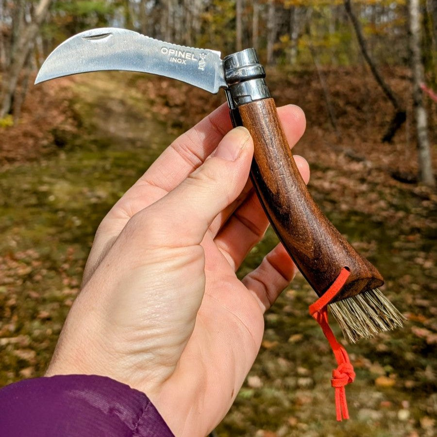 opinel-no-08-mushroom-knife-with-brush-black-walnut-handle-second-chance image 2