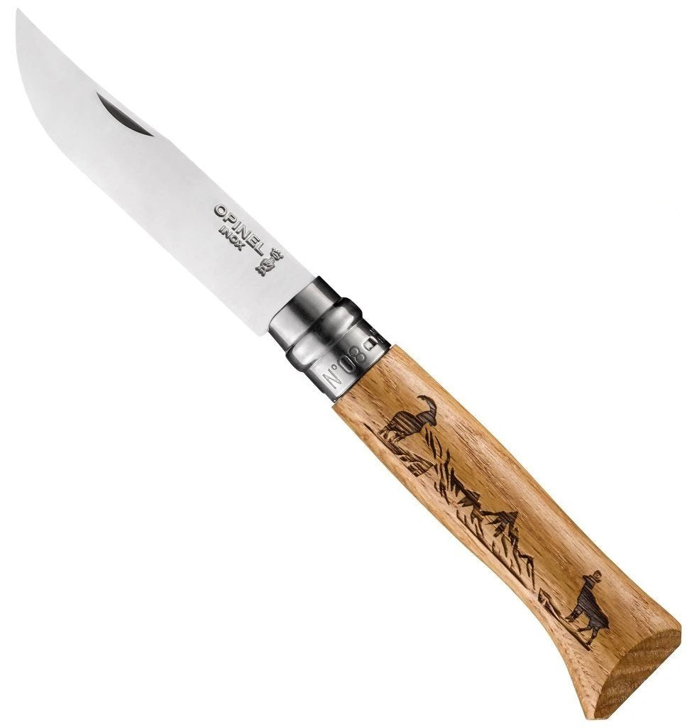 opinel-no-08-animalia-oak-engraved-handle-folding-knife-with-virobloc-safety-rin image 5