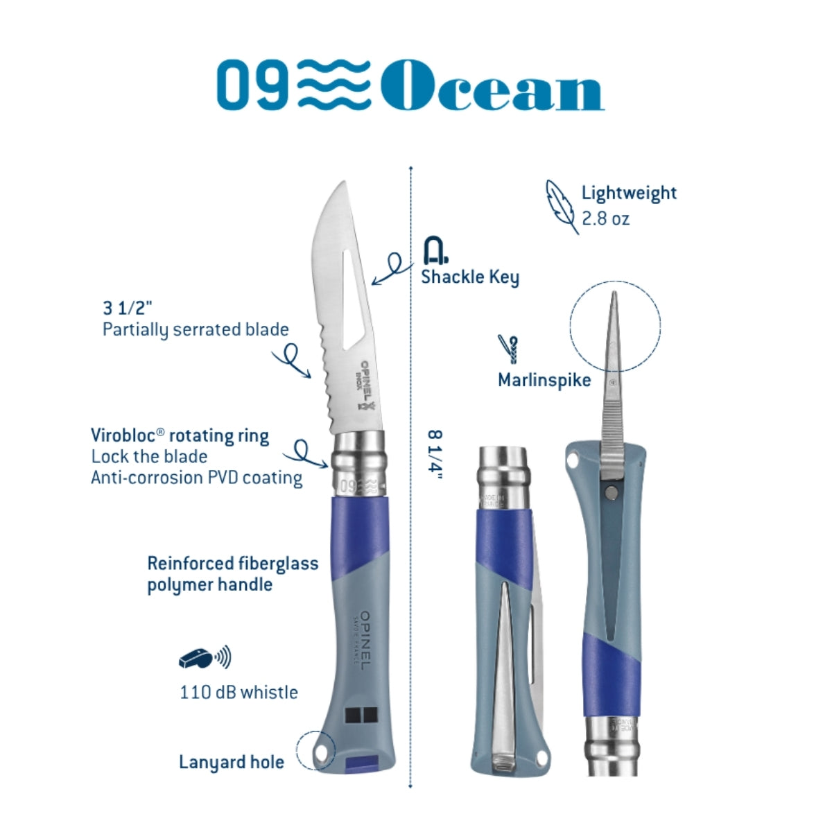 opinel-no-09-ocean-folding-knife-marlinspike-whistle-fiberglass-reinforced-polym image 2