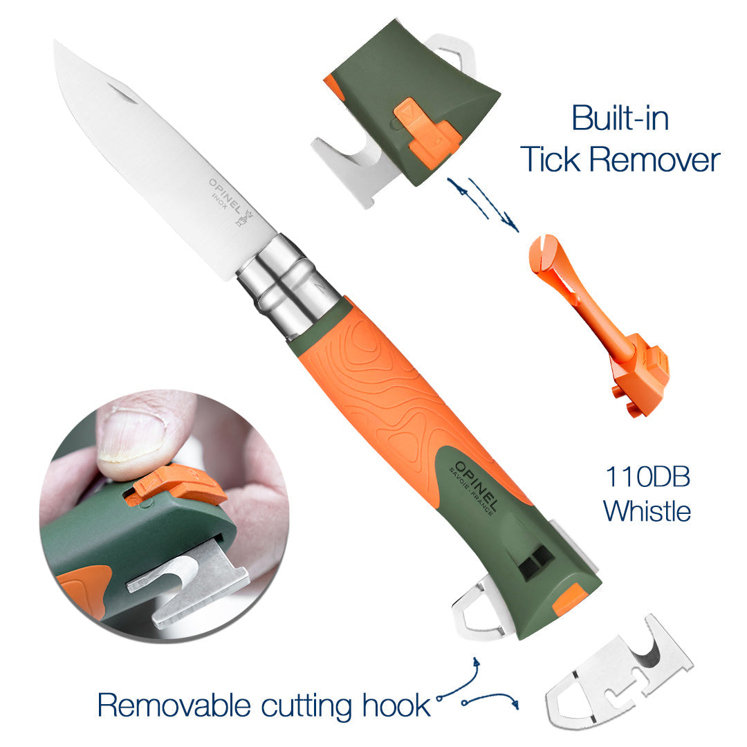 opinel-no-12-outdoor-explore-folding-knife-with-tick-remover-whistle-fire-starte image 2