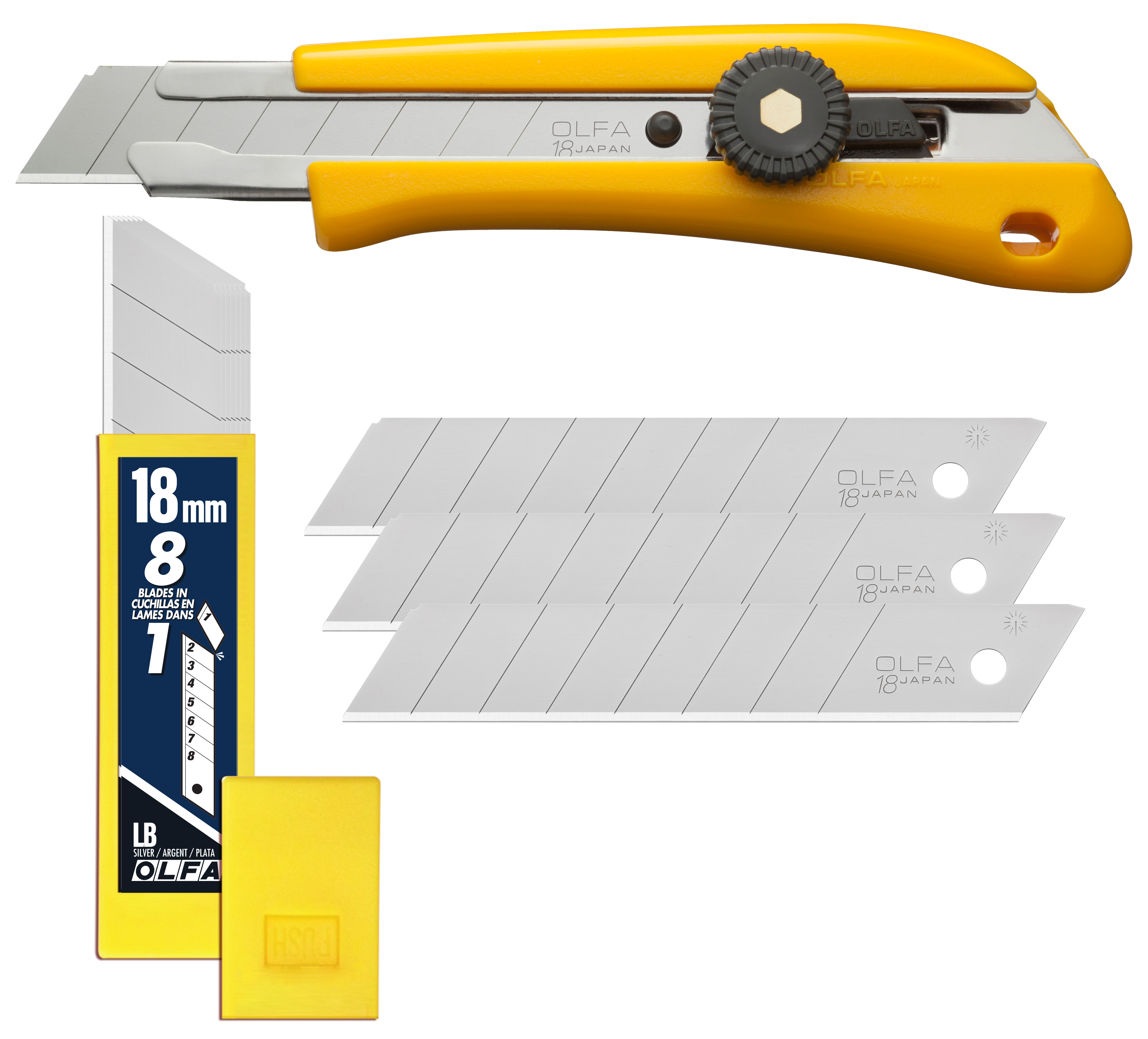 olfa-bn-l-18mm-ratchet-lock-utility-knife-with-10-pack-silver-snap-blades image 1