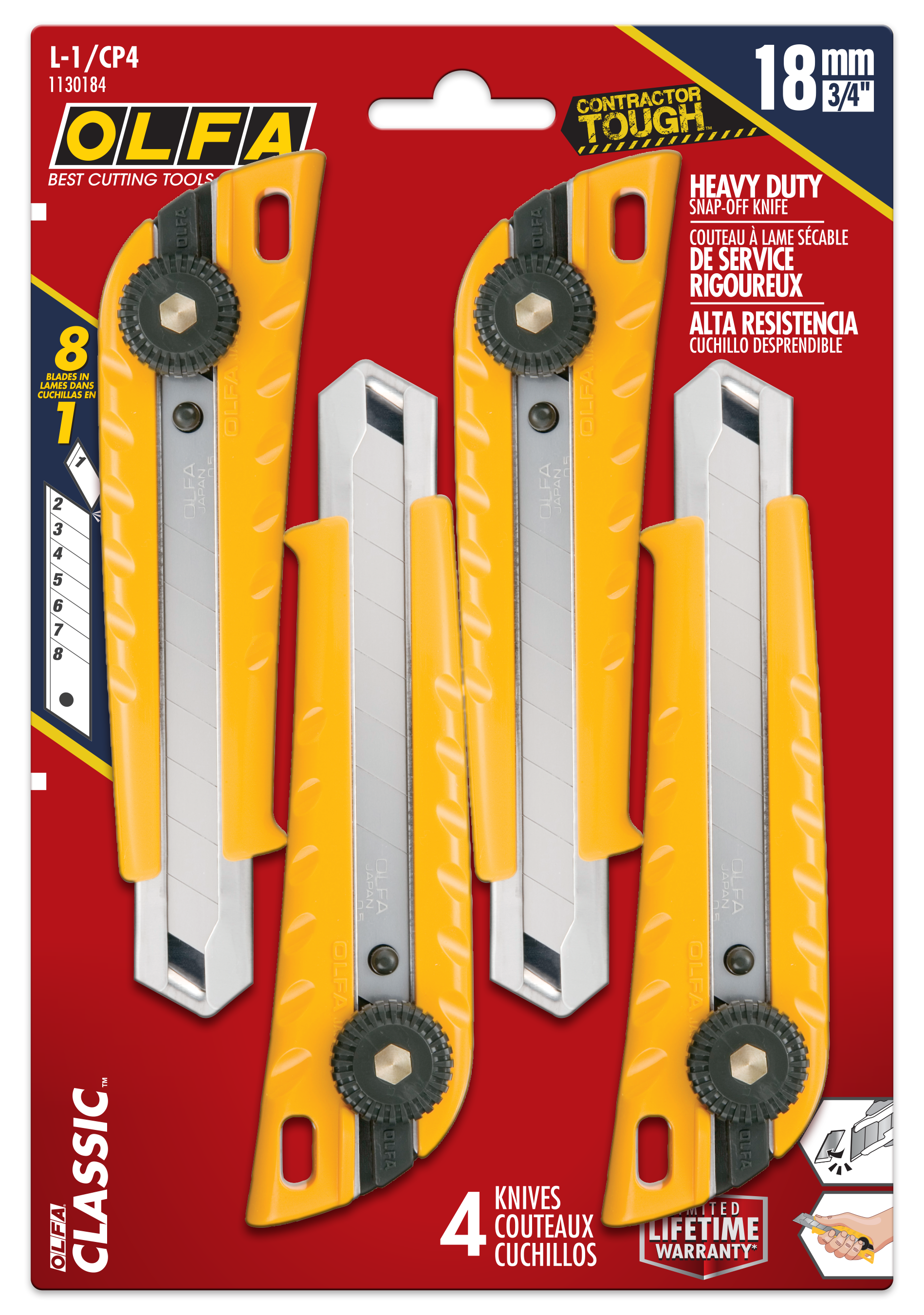 olfa-l-1-classic-18mm-heavy-duty-ratchet-lock-utility-knife-4-pack image 2