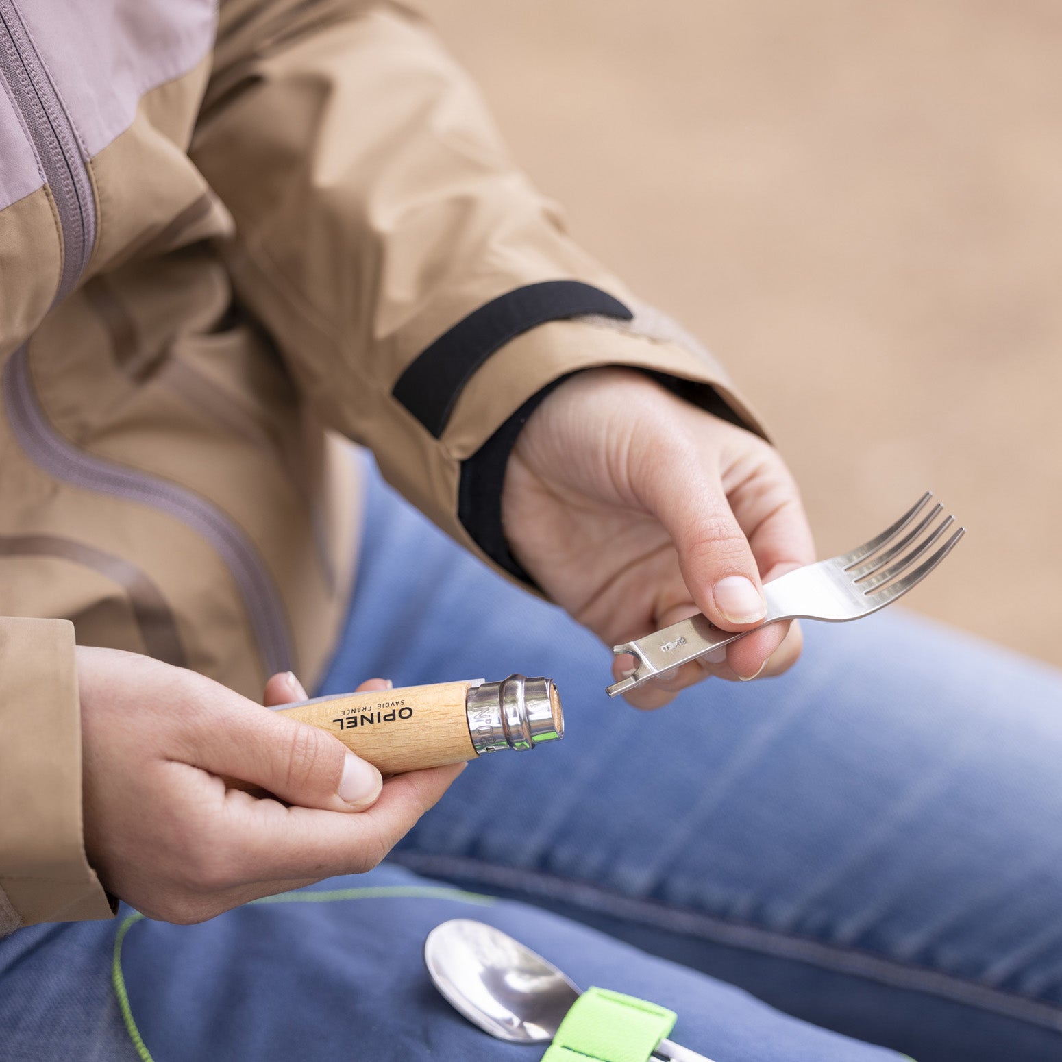opinel-picnic-set-with-no-08-stainless-steel-folding-knife-fork-and-spoon-cutler image 4