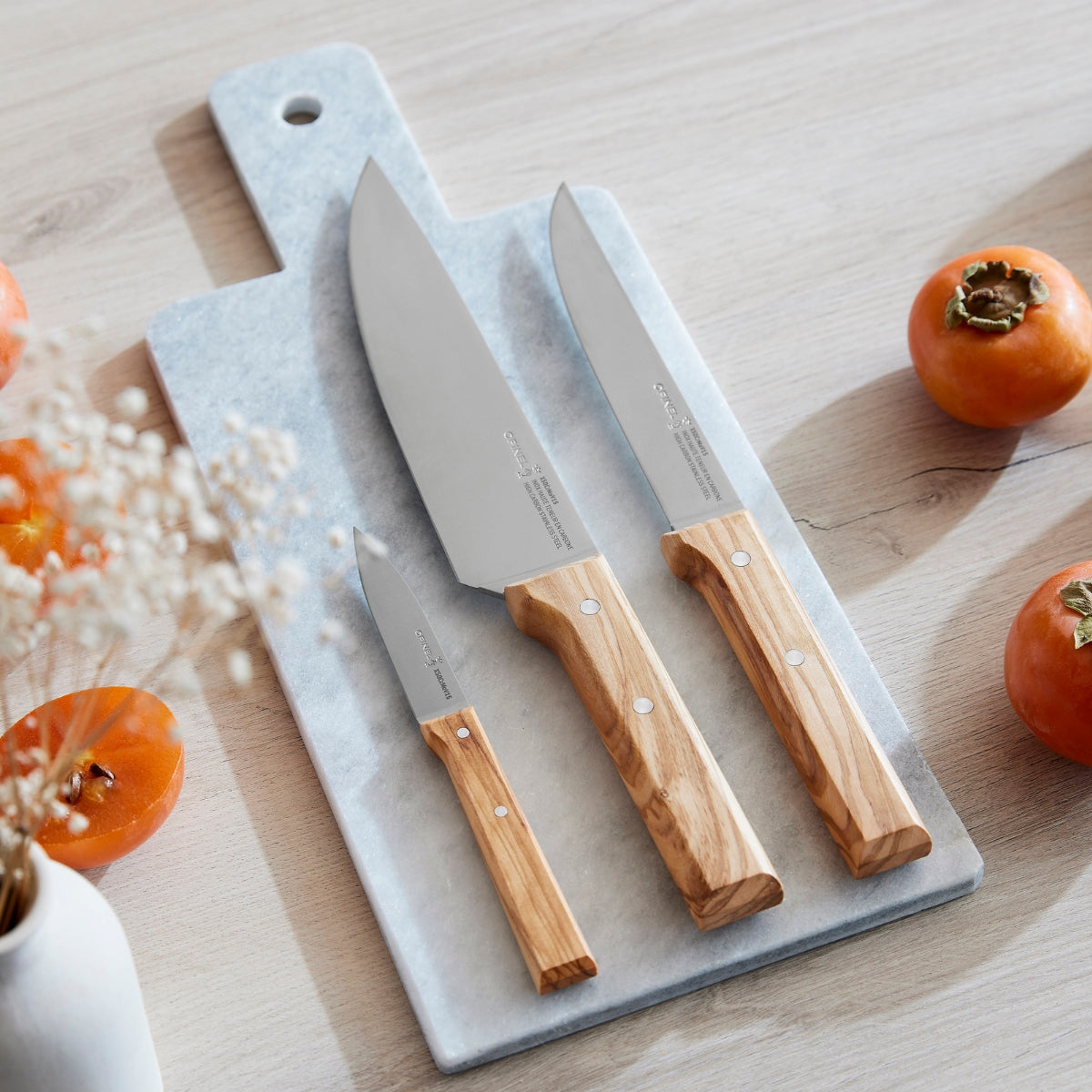 opinel-parallele-trio-chef-knife-set-olive-wood-handles-3-piece-gift-box image 3